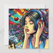 Girl Listing to Music on Headphones Psychedelic