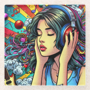 Girl Listing to Music on Headphones Psychedelic Glasuntersetzer