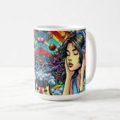 Girl Listing to Music on Headphones Psychedelic Kaffeetasse (VorderseiteRechts)