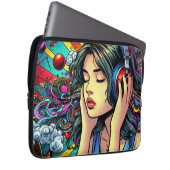Girl Listing to Music on Headphones Psychedelic Laptopschutzhülle (Vorne Rechts)
