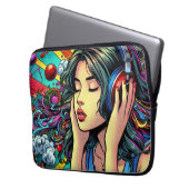 Girl Listing to Music on Headphones Psychedelic Laptopschutzhülle (Vorderseite Links)