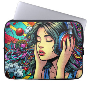 Girl Listing to Music on Headphones Psychedelic Laptopschutzhülle