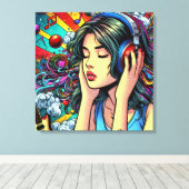 Girl Listing to Music on Headphones Psychedelic Leinwanddruck (Insitu (Holzboden))