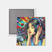 Girl Listing to Music on Headphones Psychedelic Magnet (Vorderseite/Rückseite)