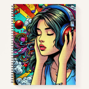 Girl Listing to Music on Headphones Psychedelic Notizblock