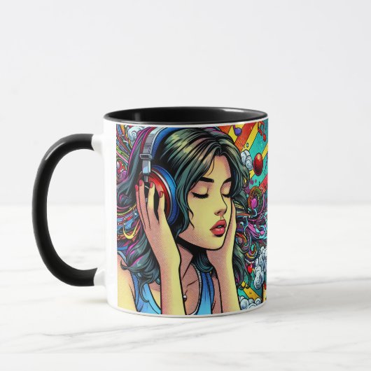Girl Listing to Music on Headphones Psychedelic Tasse (Links)
