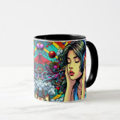 Girl Listing to Music on Headphones Psychedelic Tasse (VorderseiteRechts)