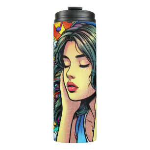 Girl Listing to Music on Headphones Psychedelic Thermosbecher