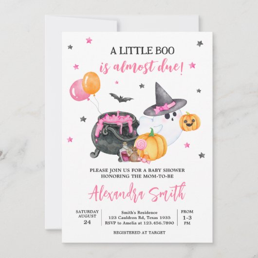 Girl Little Boo Ghost Baby Shower Einladung (Vorderseite)