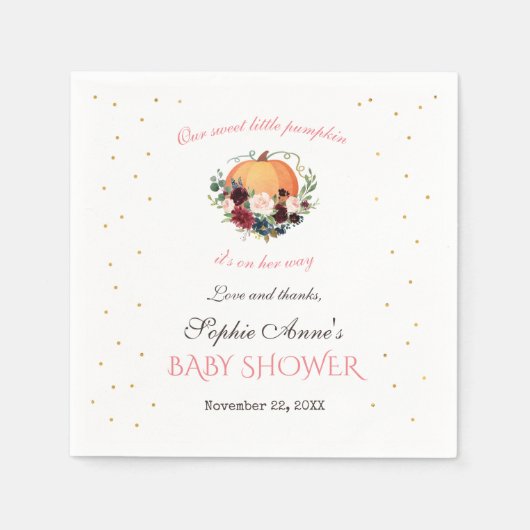 Girl Little Pumpkin Burgundy Floral Baby Shower Serviette (Vorderseite)