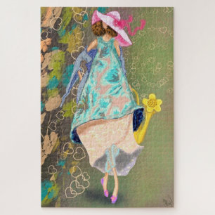 Girl Love Spring Flowers Drawing Fantasy Fairytale Puzzle