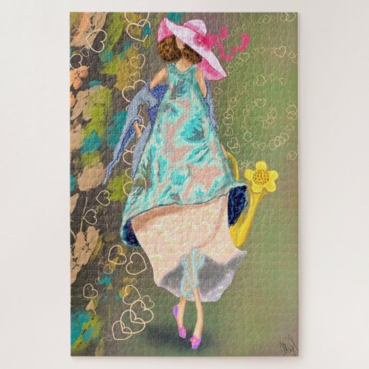 Girl Love Spring Flowers Drawing Fantasy Fairytale Puzzle (Vertikal)