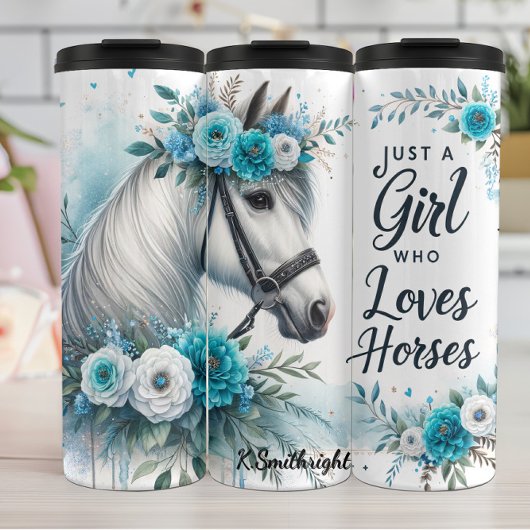 Girl Loves Horses Floral Elegance Thermosbecher