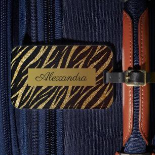 Girl Luxury Black Gold Klasse Zebra Personalisiert Gepäckanhänger