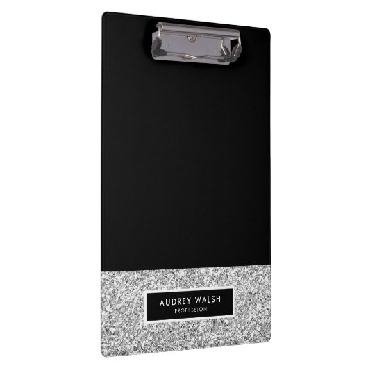 Girl Luxury Silver Sequin Glitzer Black Klemmbrett (Rechts)