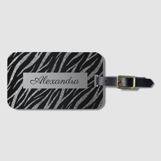 Girl Luxury Silver und Black Classy Zebra Print Gepäckanhänger (Vorderseite (Horizontal))
