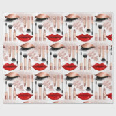 Girl Makeup Lips Eyes Muster Rose Gold Geschenkpapier (Flach)