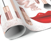 Girl Makeup Lips Eyes Muster Rose Gold Geschenkpapier (Rolleneckpunkt)