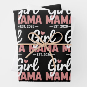 Girl Mama Est 2026 Schwangerschafts-Offenbarung Ne Geschenkpapier Set
