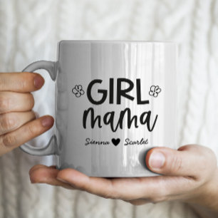 "Girl Mama" Muttertag Personalisierten 2 Kindernam Kaffeetasse
