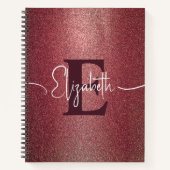 Girl Maroon - Rose Glitzer Monogram Name Notebook Notizblock (Vorderseite)