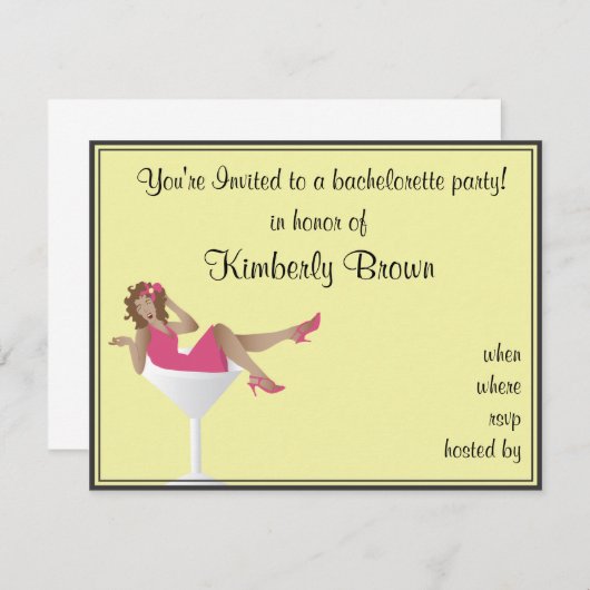 Girl/Martini Glass Bachelorette Party Invitation Einladung (Vorne/Hinten)