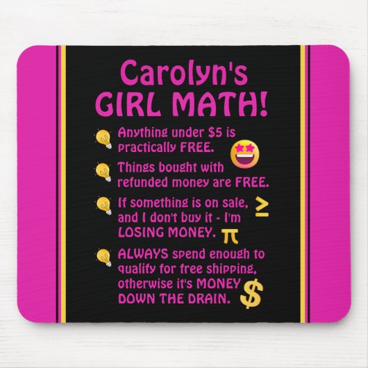 Girl Math Funny Personalisiert Computer Mousepad (Vorne)
