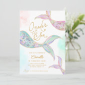 Girl Mermaid 1. Geburtstag Einladung (Stehend Vorderseite)