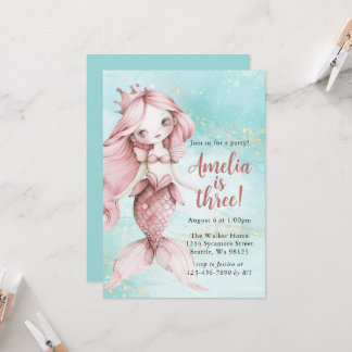 Girl Mermaid Birthday Einladungen