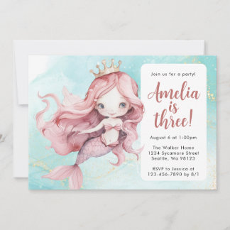 Girl Mermaid Birthday Einladungen
