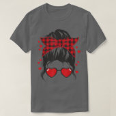 Girl Messy Bun Buffalo Kariert Heart Valentines T-Shirt (Design vorne)