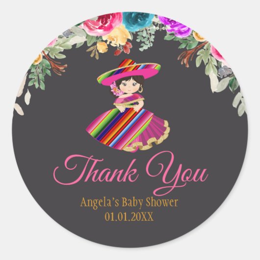 Girl Mexican Blume Fiesta Runder Aufkleber (Vorderseite)