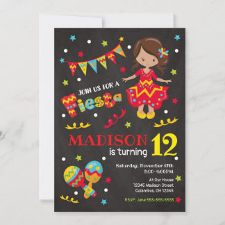 Girl Mexican Fiesta Geburtstags Einladungs-Chalkbo Einladung