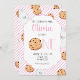 Girl Milk and Cookies Rosa ersten Geburtstag Invit Einladung