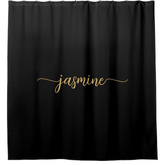 Girl Minimalistisch Black Monogram Name Script Duschvorhang (Vorderseite)