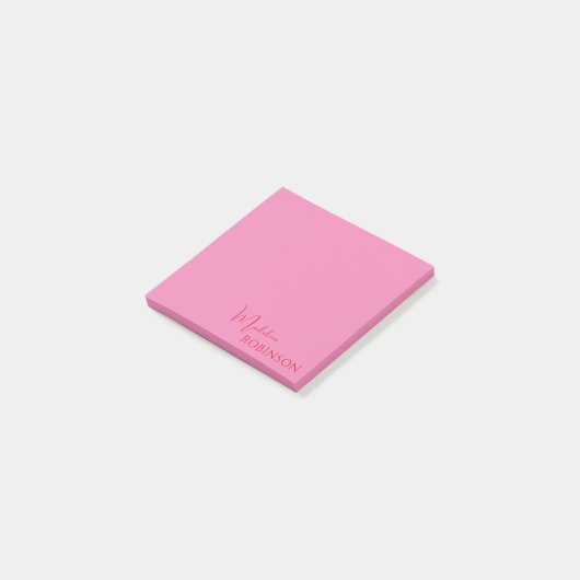 Girl Minimalistisch rosa Monogramm Post-it Klebezettel (angewinkelt)