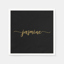 Girl Minimalistisch Simple Black Gold Monogram Scr Serviette