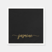 Girl Minimalistisch Simple Black Gold Monogram Scr Serviette (Vorderseite)