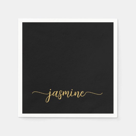Girl Minimalistisch Simple Black Gold Monogram Scr Serviette (Vorderseite)