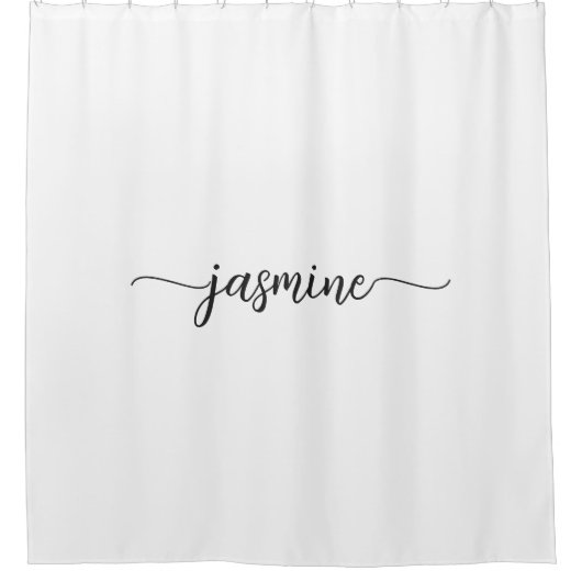 Girl Minimalistisch White Monogram Name Script Duschvorhang (Vorderseite)