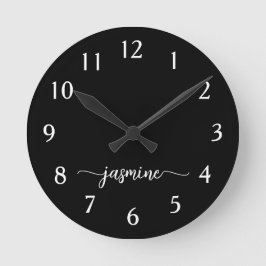 Girl-Minimalistische Monogram Name Script Black Runde Wanduhr