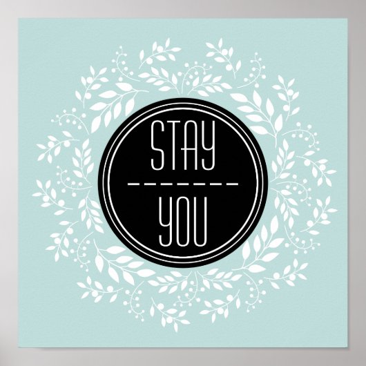 Girl Mint Blue Floral Wreath Inspiration Zitat Poster (Vorne)