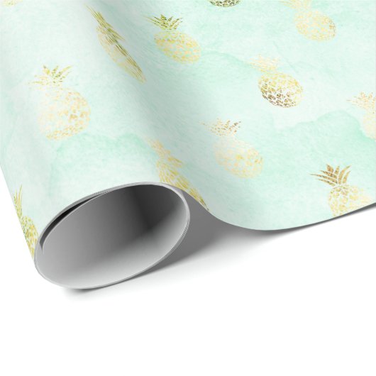 Girl Mint Glam Gold Tropische Ananas Geschenkpapier (Rolleneckpunkt)