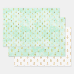 Girl Mint Glam Gold Tropische Ananas Geschenkpapier Set