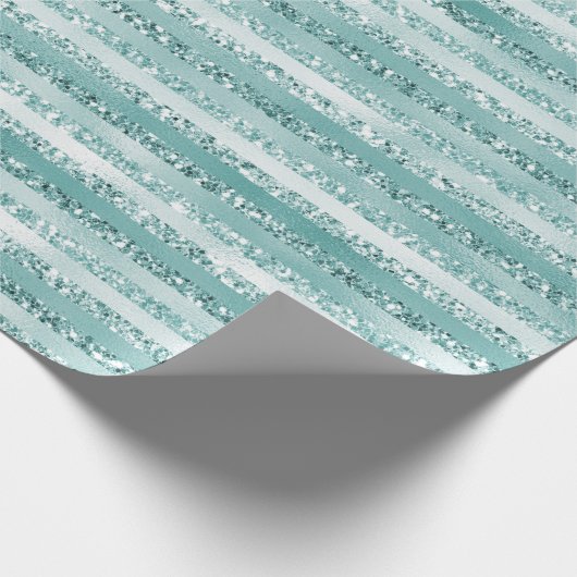 Girl Mint Glitzer Glam Streifen Geschenkpapier (Ecke)
