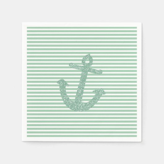Girl Mint Glitzer Nautical Anchor Brautparty Serviette (Vorderseite)