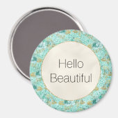 Girl Mint Gold Glitzer Floral Magnet (Vorderseite/Rückseite)