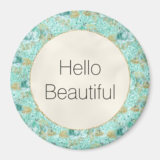 Girl Mint Gold Glitzer Floral Magnet (Vorne)