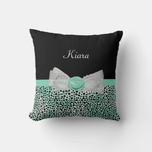Girl Mint Green Cheetah Print Niedlich Bow mit Nam Kissen