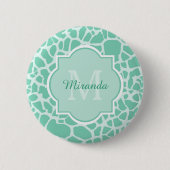 Girl Mint Green Giraffe Print Monogram und Name Button (Vorderseite)